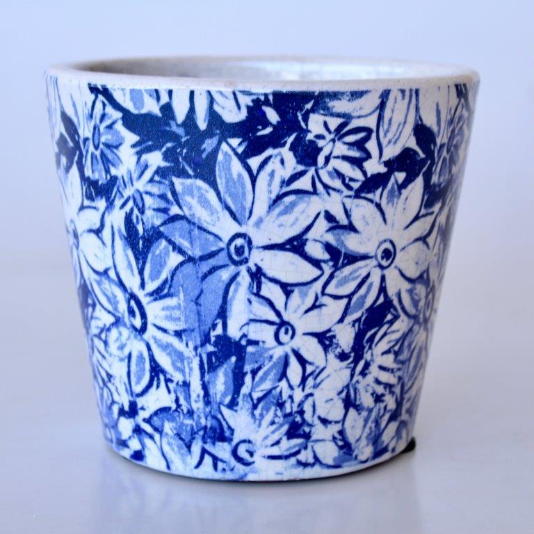 BLUE ROUND DAISY PLANTER  14X16CM